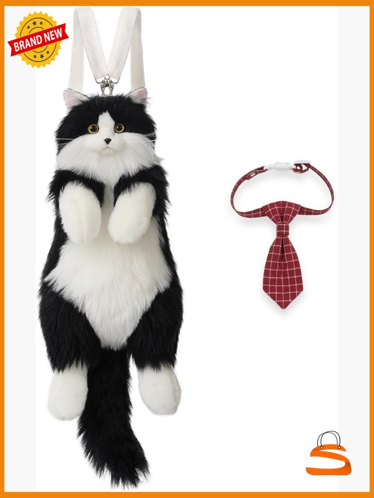 Tuxedo Cat Plush Backpack - Soft Stuffed Cat Backpack With Adjustable Straps